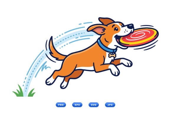 Active Dog Catching Frisbee: A Playful Design Asset