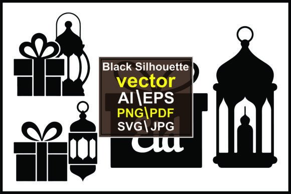 Black Eid Gifts Eid Mubarak Silhouettes for Designers