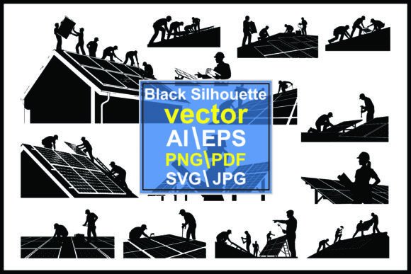 Capturing Industrial Motion: Solar Panel Installation Work Silhouettes