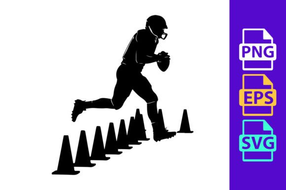 Dynamic Motion in Design: The Football Player Running Through Cone Dri Clipart