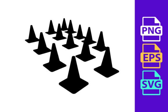 Group of Black Traffic Cones Arranged: Bold Design Asset