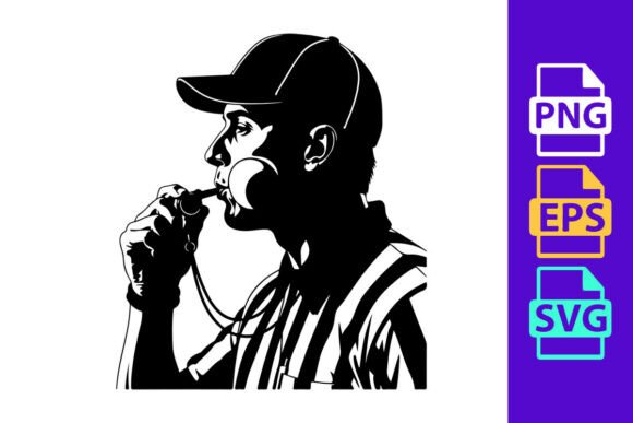 Referee Blowing Whistle in Black and White: Dynamic Design Energy