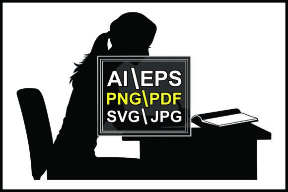 Silhouette Girl Sitting at Desk Writing: A Designer's Go-To Asset