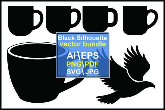 Silhouettes of Coffee Mugs a Flying Bird: A Designer's Go-To Asset